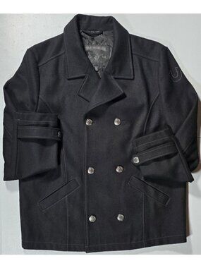 True Religion Long Sleeve Double Breasted Black Wool Blend Peacoat Women's XL